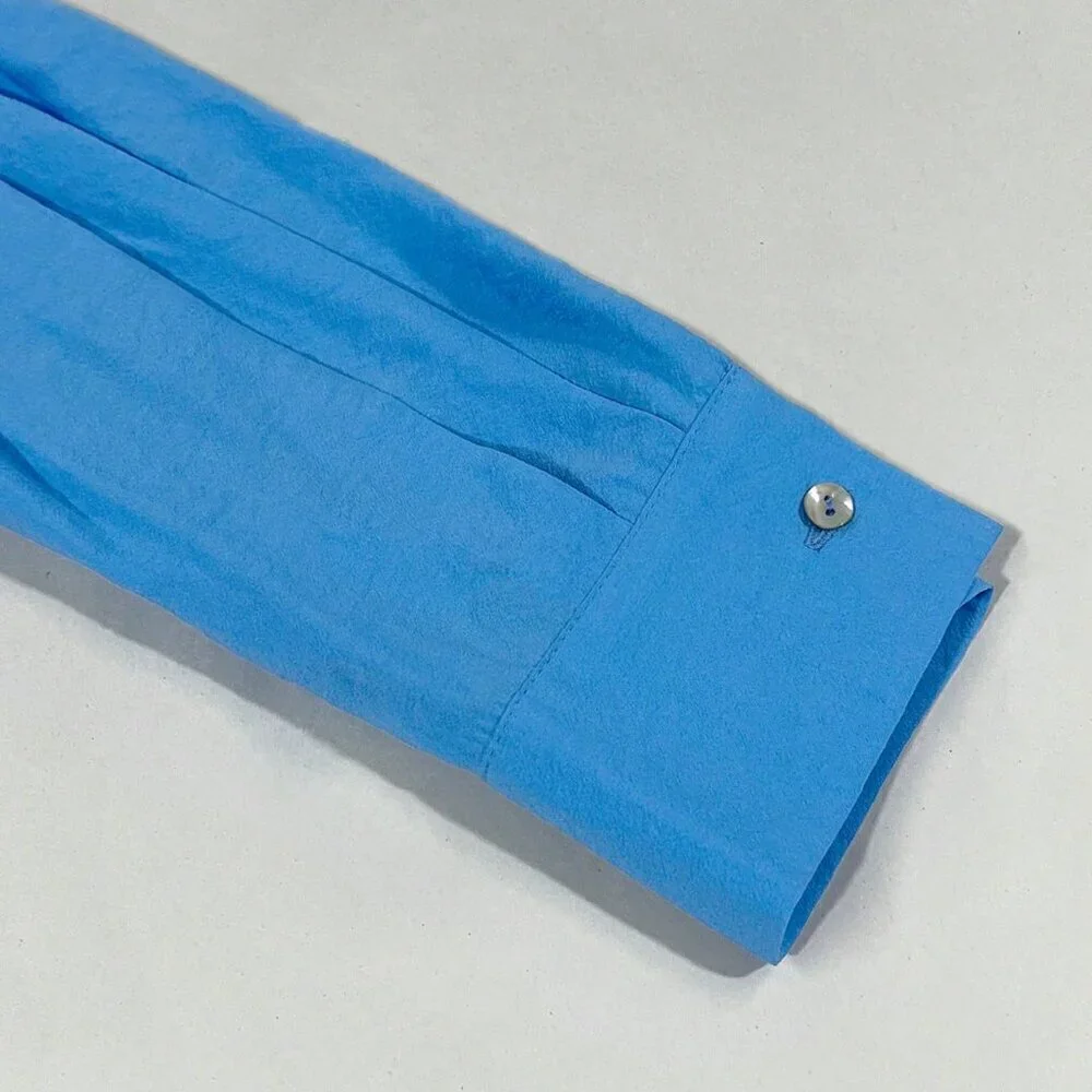Blue Casual Women's Button Front Blouse And Knotted Skirt Vacation Set